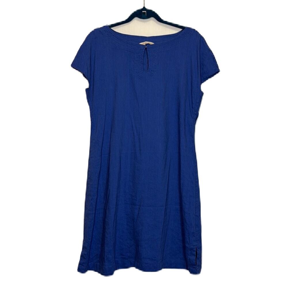 Soft Surroundings Blue Linen Blend Short Sleeve Dress Size S